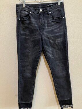 Blank NYC Cry Baby Jeans Black Skinny Frayed Raw Hem Distressed Stretch Size 29
